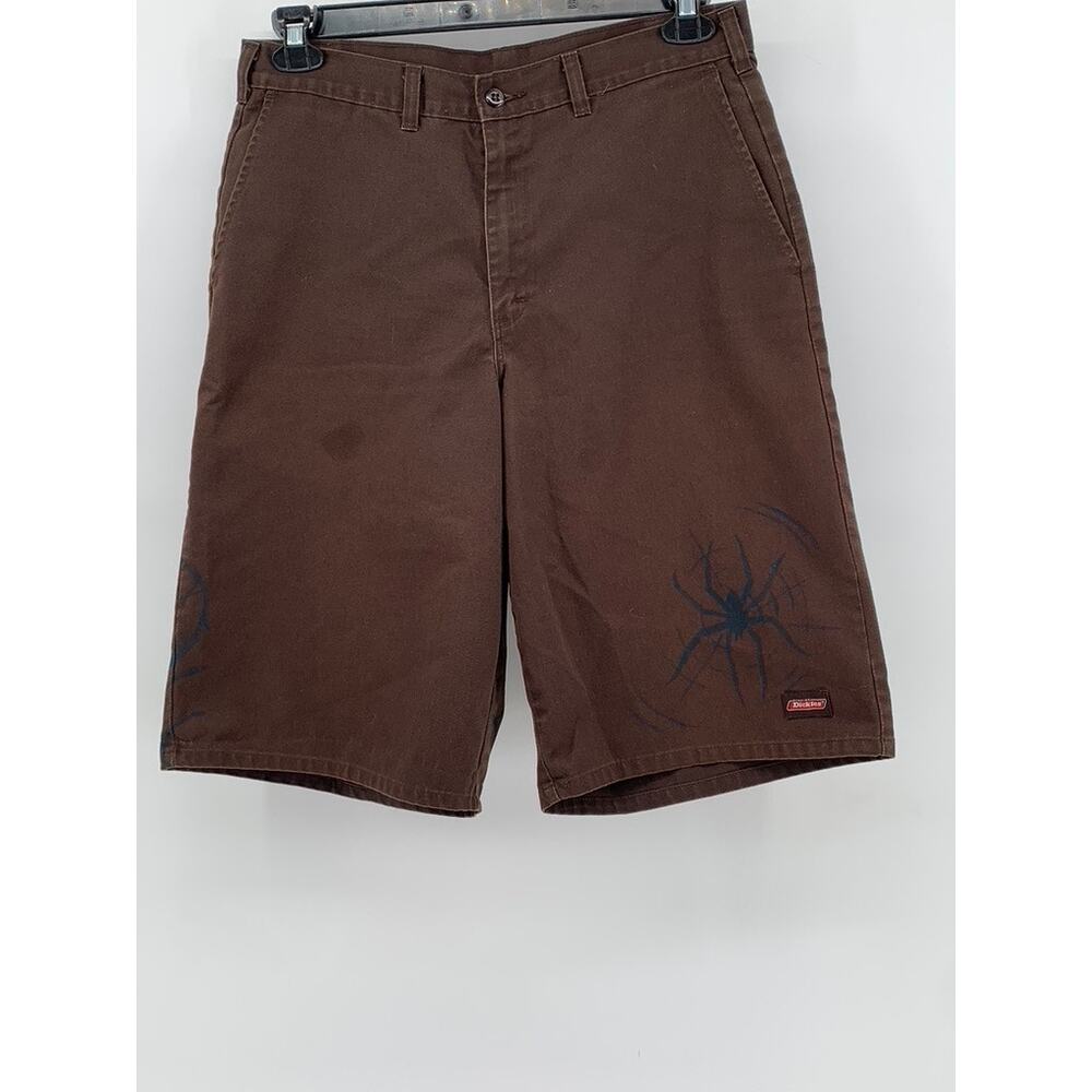 DICKIES Men's Brown Custom Spider-Skull Regular Fit Shorts SZ 33/M